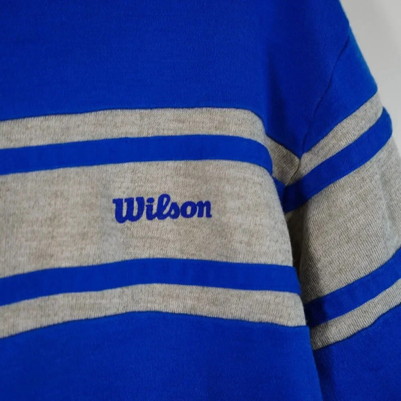 Vintage Wilson All Sport Sweatshirt Size‎ L W5013 Blue Gray V-Neck Stripes - Picture 6 of 7
